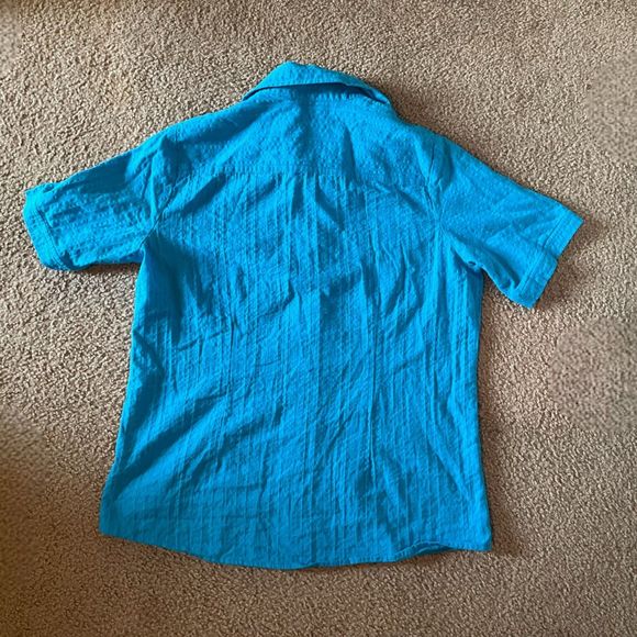 Allison Daley Button Down Top Women Size 8 Casual Short Sleeve Turquoise Blue - Picture 2 of 7